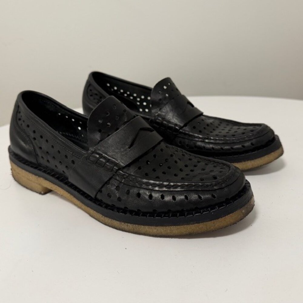 Rag & Bone Perforated Black Leather Moccassion with Crepe Sole size 39